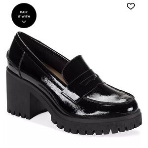 Wild Pair Black Patent Leather Women's Presscott Round Toe Heeled Loafers